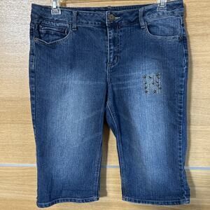 Baccini Dark Denim Cropped Capri Jeans Women's Sz 12 Studded Back Pocket Trim